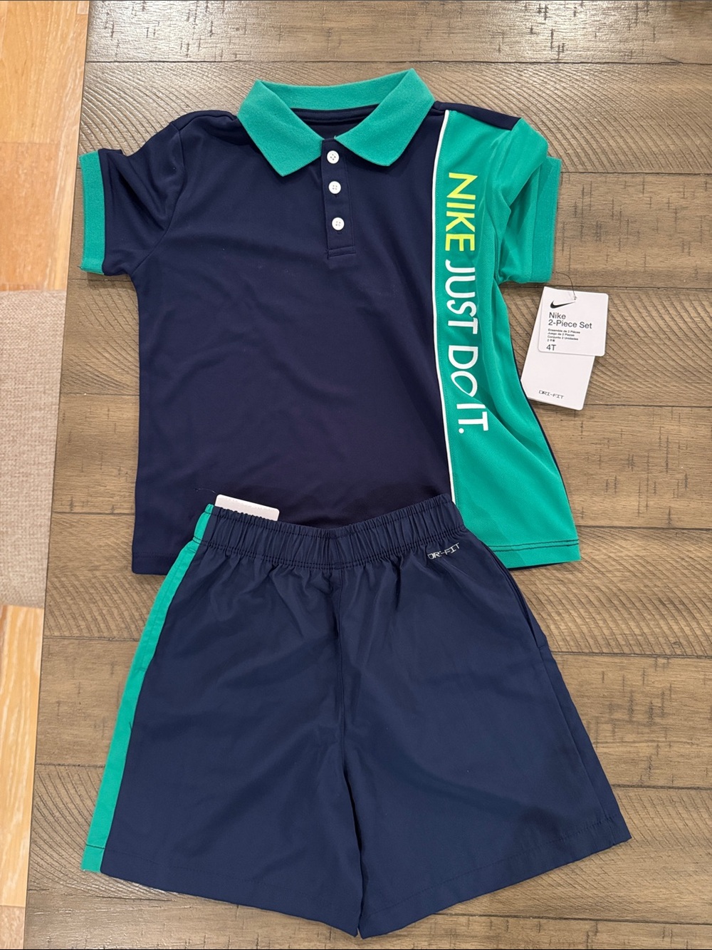 Nike Boys Navy and Teal Polo & Shorts Set